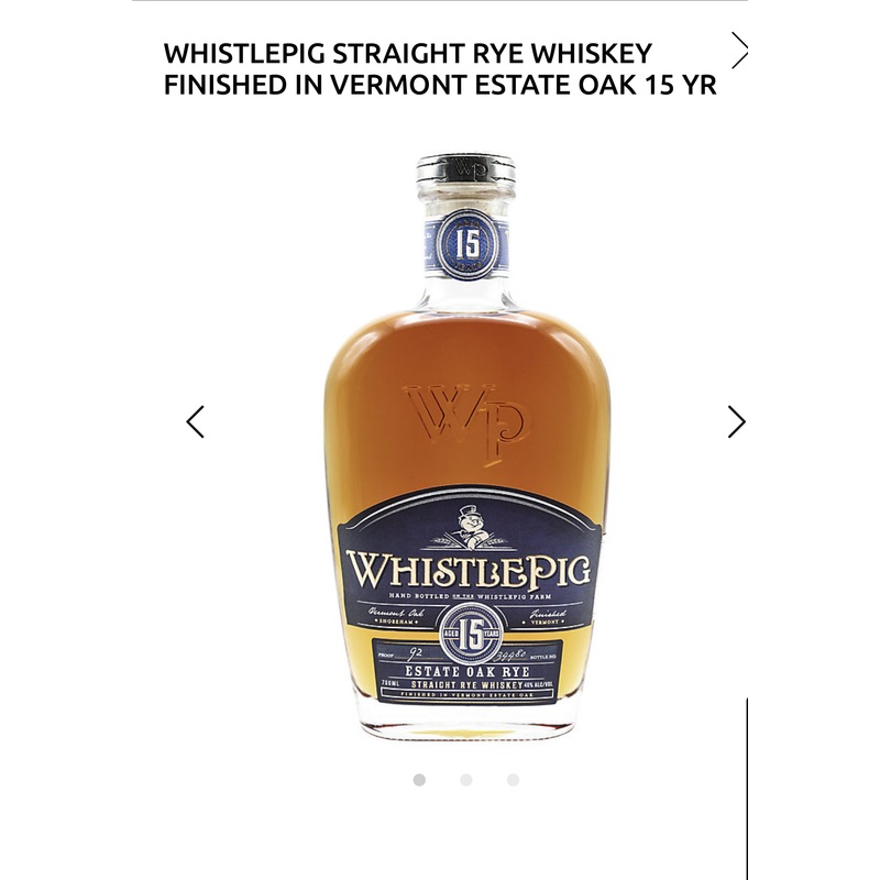 Whistlepig Straight Rye Whiskey Finished In Vermont Estate Oak 15 Yr 92