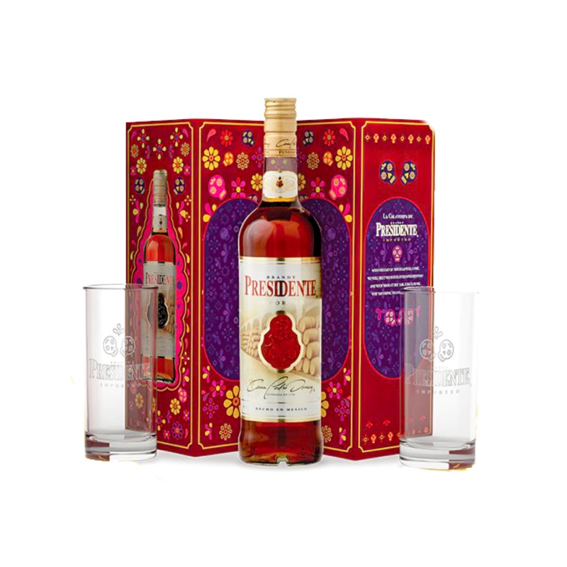 Presidente "Brandy" Day Of The Dead Gift Set With 2 Glasses Drink (Limited Edition)