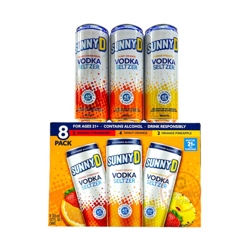Sunny D Vodka Seltzer RTDs 8Pk Bundle Variety Pack (3 Flavors)