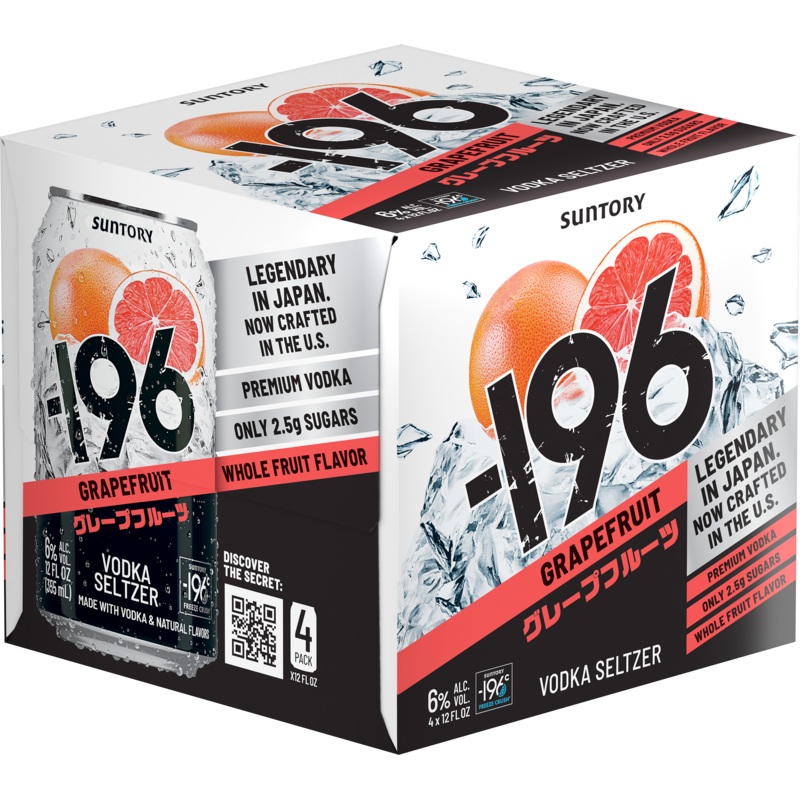 Suntory -196 Grapefruit Vodka Seltzer 4-Pack Can