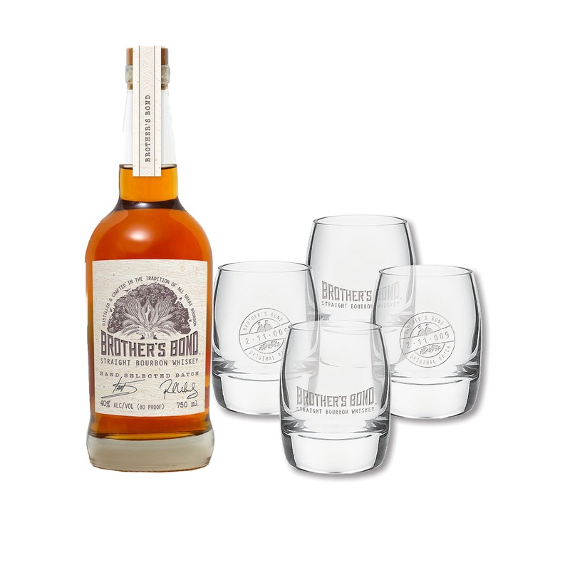 Brother's Bond Straight Bourbon Whiskey W/ 4 Brother's Bond Shot Glasses Set