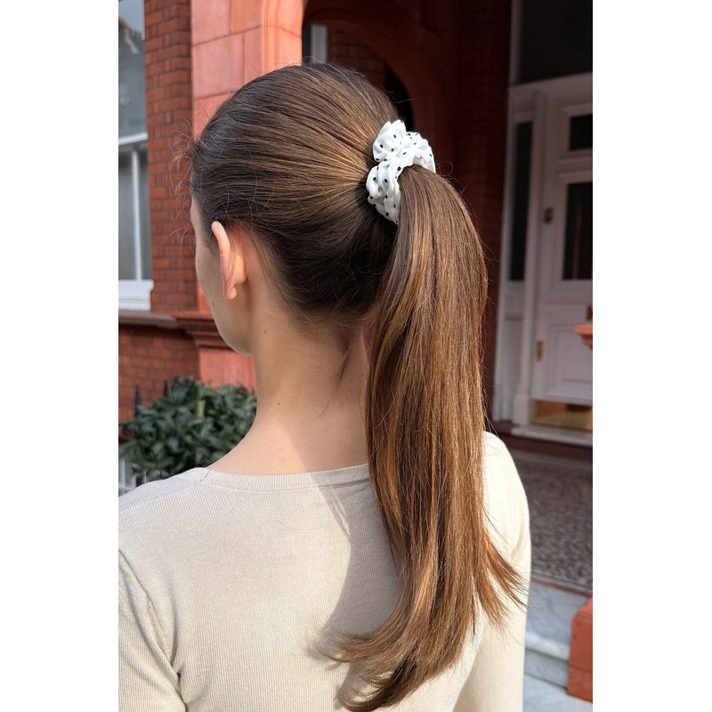 Polka Dots Scrunchie White Navy Polka Dots