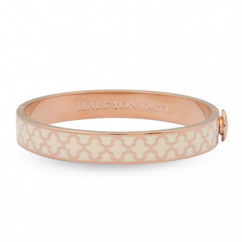 Halcyon Days 1cm Agama Hinged Enamel Bangle in Cream and Rose Gold