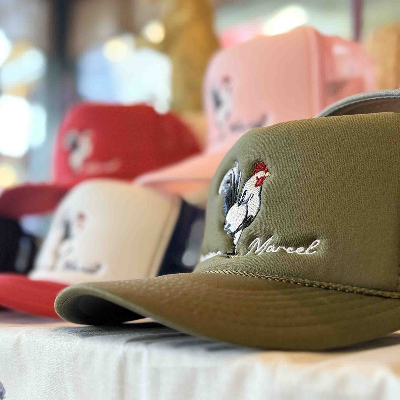 MONSIEUR MARCEL TRUCKER HAT WITH ROOSTER LOGO