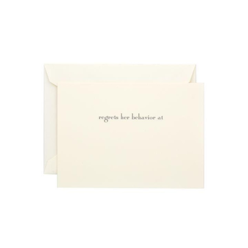 "Regrets Her Behavior At" | Regret Behavior Cards | Engraved Card Stationery | Set of 10