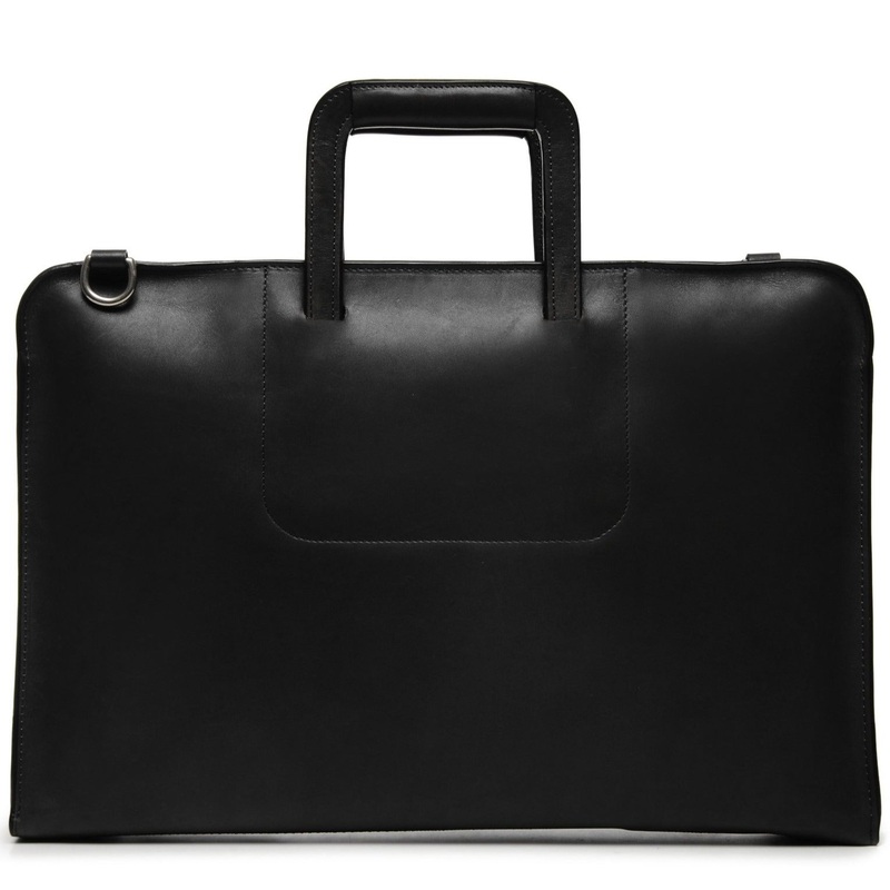 The Jackson 17" Leather Brief Bag with Zipper | Full Grain Leather | Korchmar | Black Leather with Nickel Fittings Black Leather with Nickel Fittings