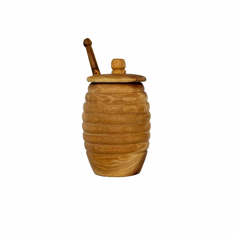 SCENTS & FEEL OLIVE WOOD HONEY/MUSTARD JAR WITH DIPPER