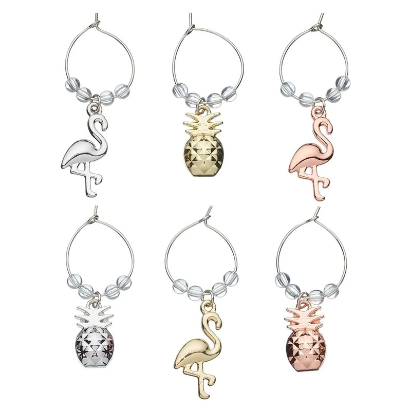 BarCraft Tropical Wine Charms (Pineapple & Flamingo), Set of 6
