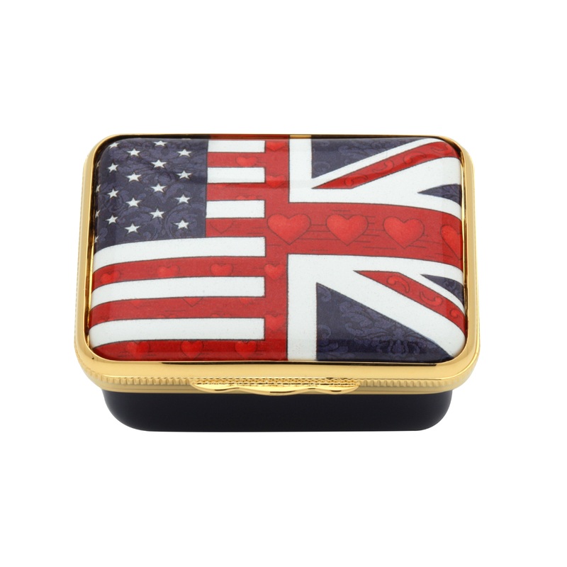 Halcyon Days Patriotic | US Flag and UK Flag | Hand Painted Special Relationship Enamel Box