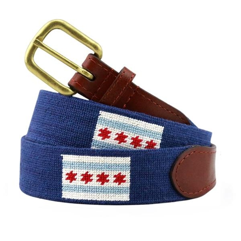 Needlepoint Collection | Chicago Flag Needlepoint Belt | City of Chicago | Special Order
