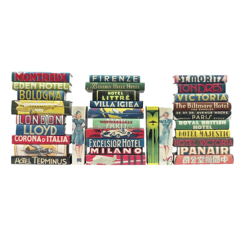 Luxury Bindings | Custom Decorative Book Bindings | Vintage Travel II | Books on a Shelf | Charing Cross Ltd Bespoke Bindings