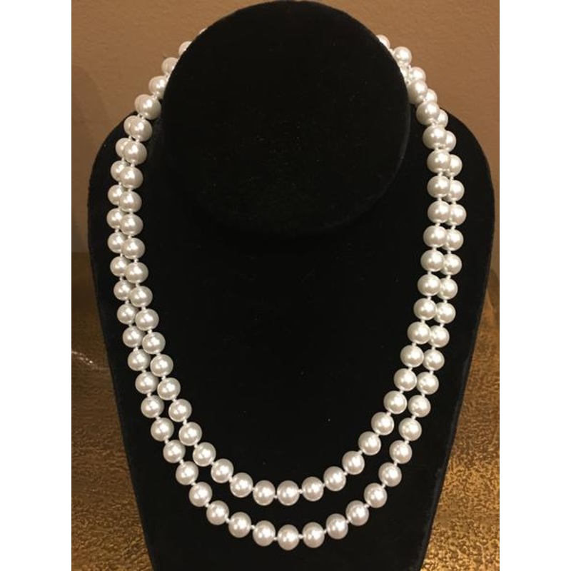 Pearl Necklace | Salt Water Pearls | Double Strand | Hand Knotted Pearls | 18" Necklace | 8mm | Gold Clasp | Ivory