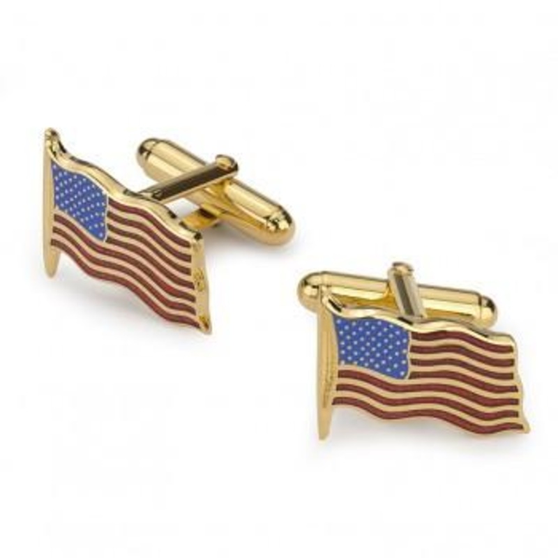 Waving American Flag Cufflinks | Enameled Cuff Links | US Flag | Gold