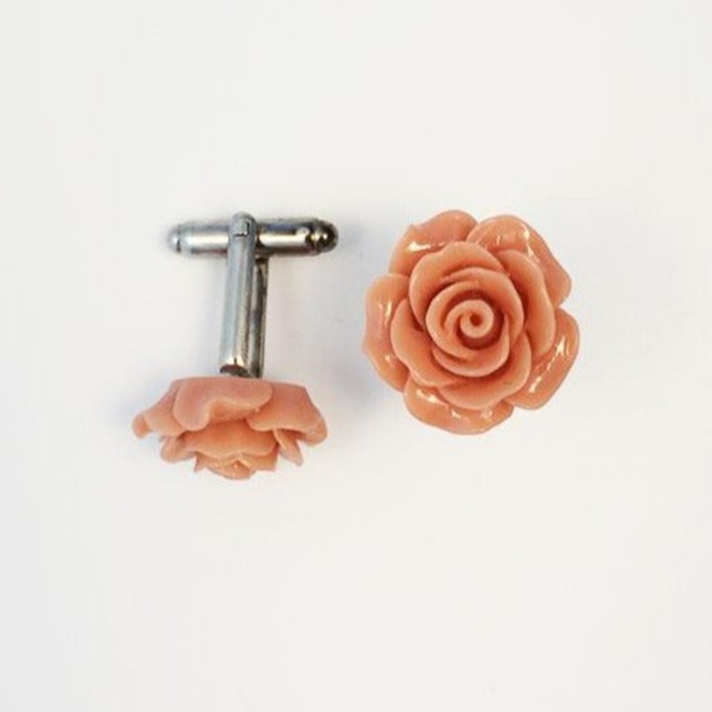 Flower Cufflinks | Mocha Floral Cuff Links | Polished Finish Cufflinks | Hand Made in USA