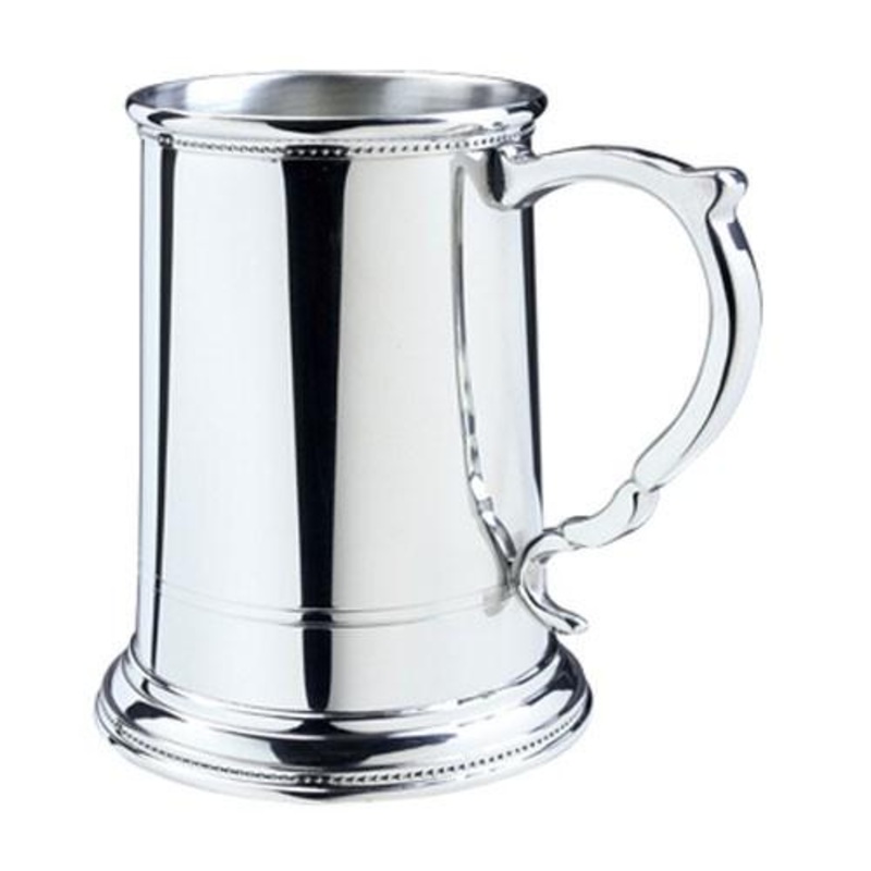 | Images of America Pewter Tankard | 4.75" Tall | 12 OZ | Beaded Trim | Solid Pewter | Made in UK