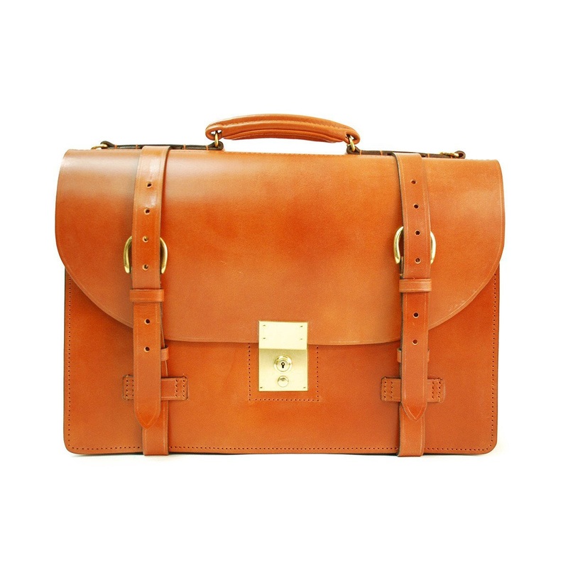 Sterling & Burke Strap Around Document Case in Dark London Tan with Brass