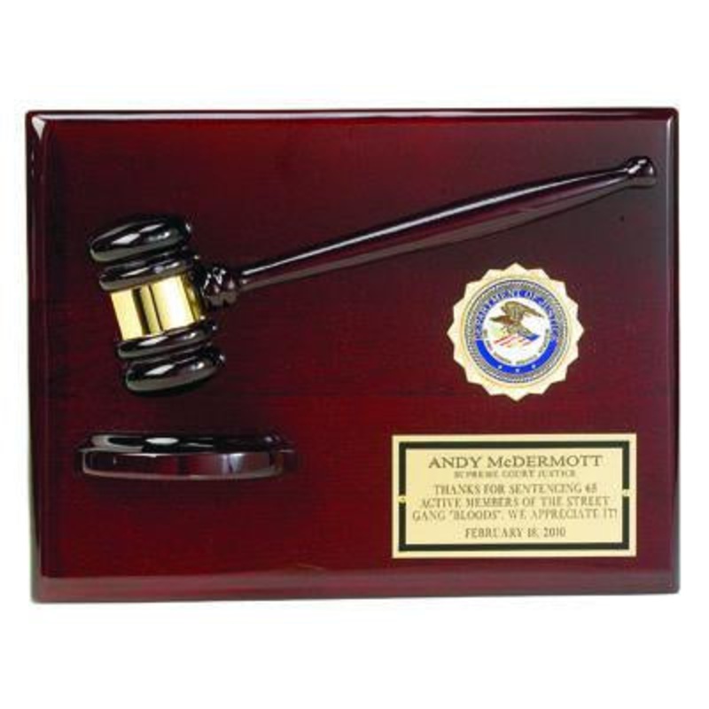 Gavel Award | Luxury Gavel Plaque Award | Polished Wood and Brass Gavel | Custom Engraved Gavel Award | Sterling and Burke