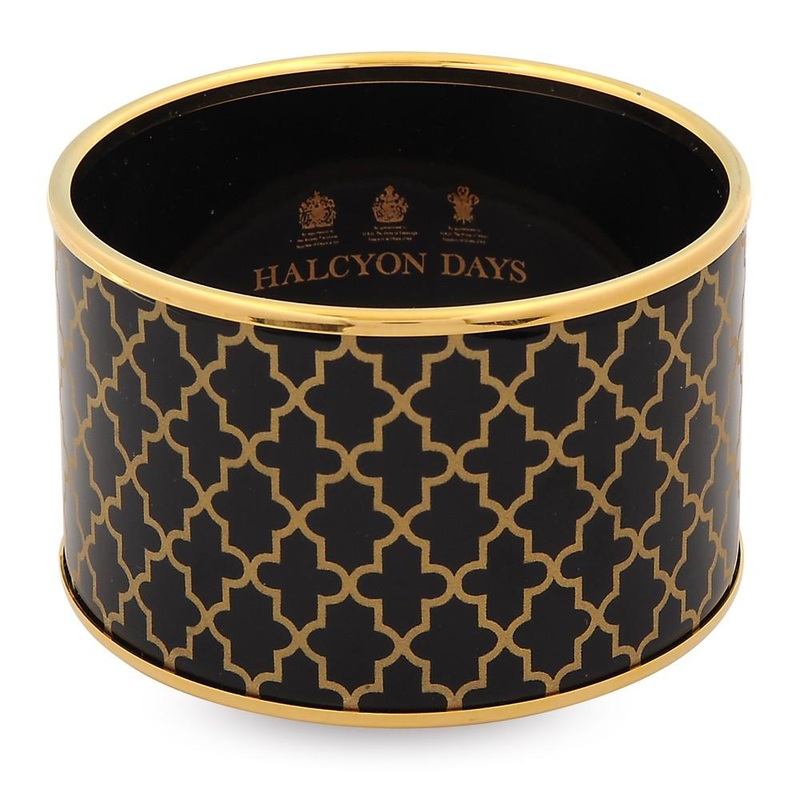 Halcyon Days 4cm Push Enamel Bangle in Black and Gold | Retired