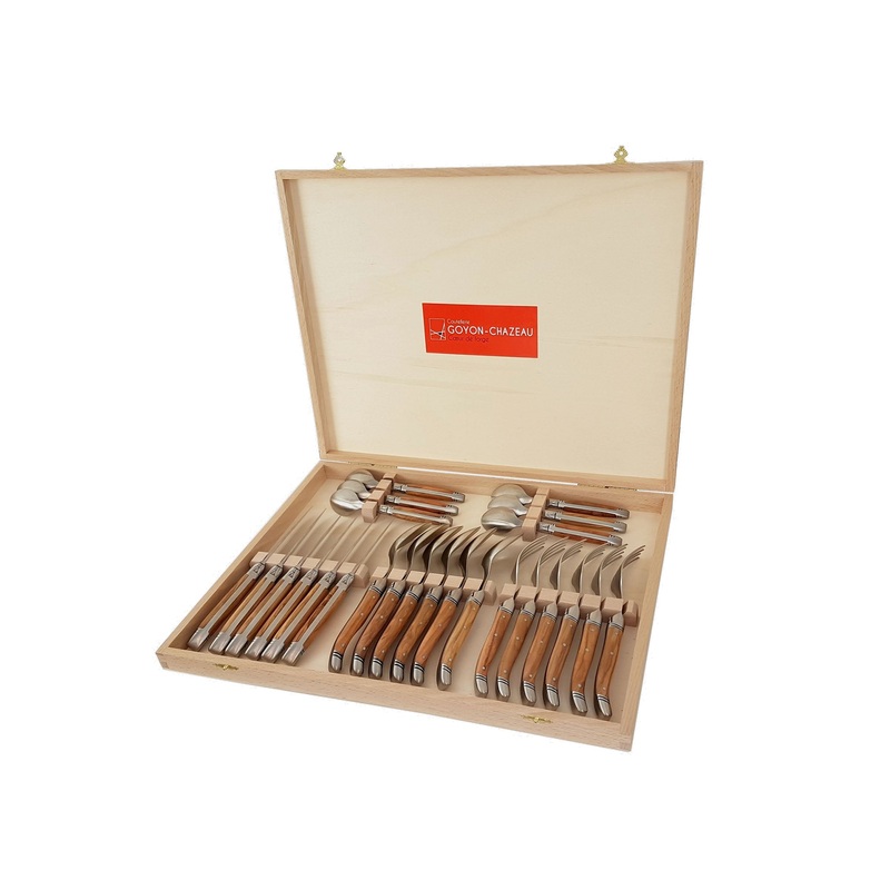 GOYON CHAZEAU 24 PIECE LAGUIOLE AVANTAGE OLIVE WOOD FLATWARE SET, MATT FINISH