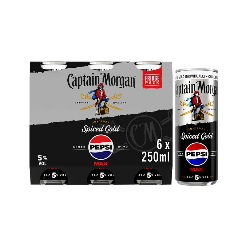 Captain Morgan Spiced & Pepsi Max Premixed Cocktail Can Multipack, 6 x 250 ml