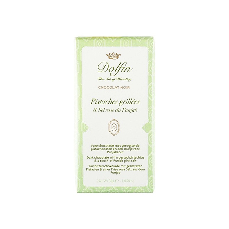 DOLFIN PISTACHIOS WITH PUNJAB PINK SALT DARK CHOCOLATE 30g