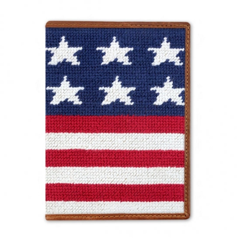 Needlepoint Collection | Old Glory Red, White, Blue Needlepoint Passport Case | US Passport Holder | Navy