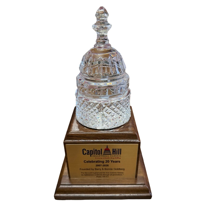 CAPITOL HILL VOLLEYBALL CLASSIC 2026 | Crystal Capitol Dome on Natural Walnut with Photo Etched Text and Logo on Brass Plate