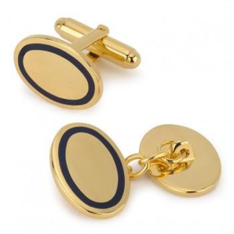 Oval Gold T-Bar Cufflinks, Navy