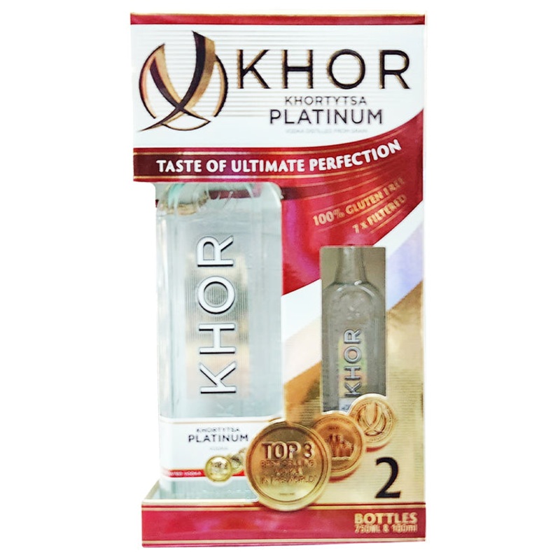 Khor Platinum Vodka Box Set with Double Shot - 750ml