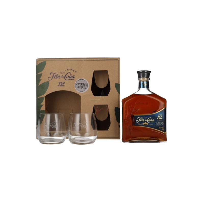 Flor De Cana 12 YO Gift Set + Glasses 40% 70cl