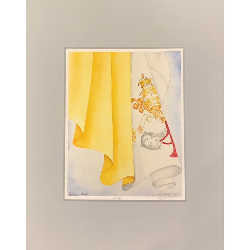 Flag Art | Vatican Flag | Limited Edition Giclee Print from Watercolor with Mat by Carole Moore Biggio | 10" x 8"