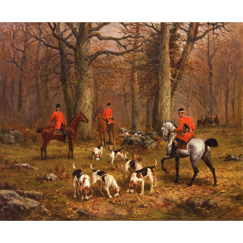 Antique Oil Painting | La Chasse (The Hunt) by Olivier Penne | 33" x 38"