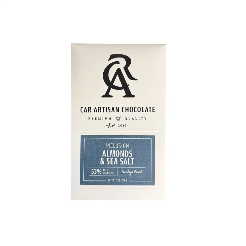 CAR ARTISAN CHOCOLATE 53% MILK CHOCOLATE WITH ALMONDS & SEA SALT 2oz