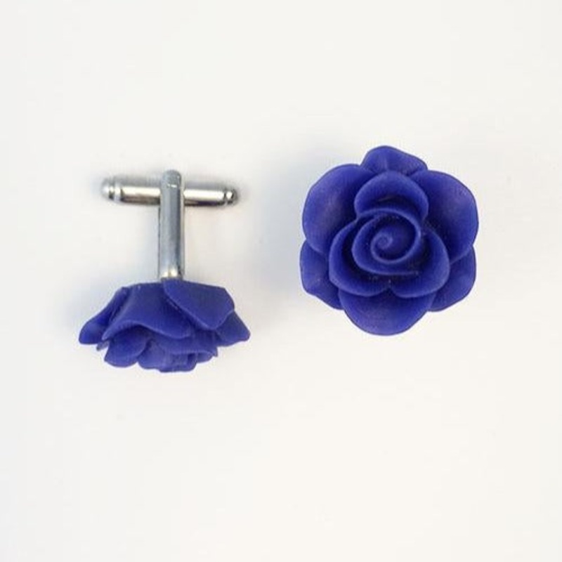Flower Cufflinks | Royal Blue Floral Cuff Links | Matte Finish Cufflinks | Hand Made in USA