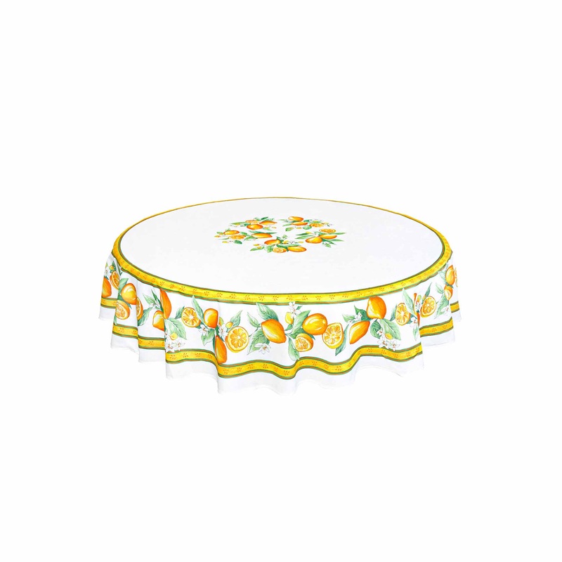 TISSUS TOSELLI CITRON ACRYLIC COATED COTTON TABLECLOTH - WHITE (70")