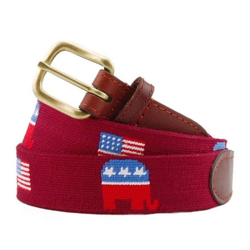 Needlepoint Collection | Republican GOP American Flag Needlepoint Belt | Dark Red | Smathers and Branson