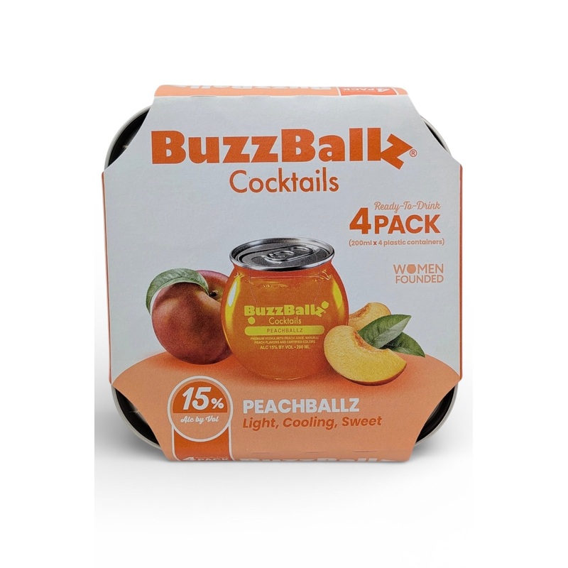 BuzzBallz Cocktails PeachBallz RTD Ready to Drink 4 x 200 ml