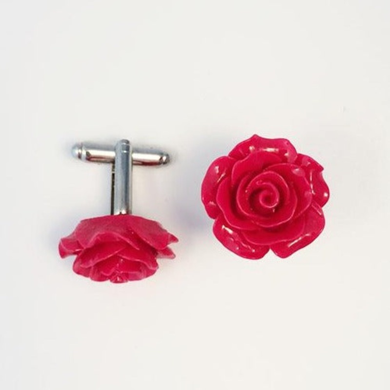 Flower Cufflinks | Red Floral Cuff Links | Polished Finish Cufflinks | Hand Made in USA