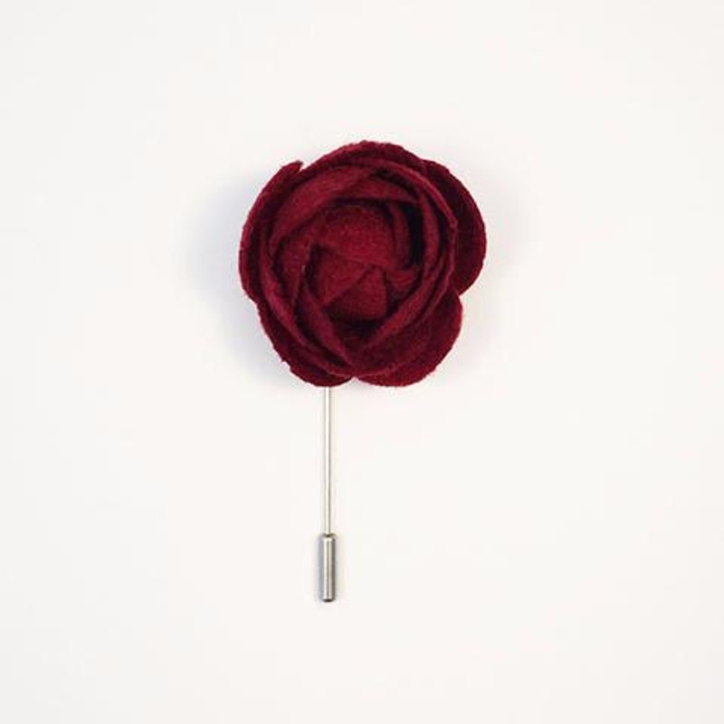Large Felt Flower Lapel Pin | Dark Red and Dark Grey Felt Floral Lapel Pin | Made in USA Red