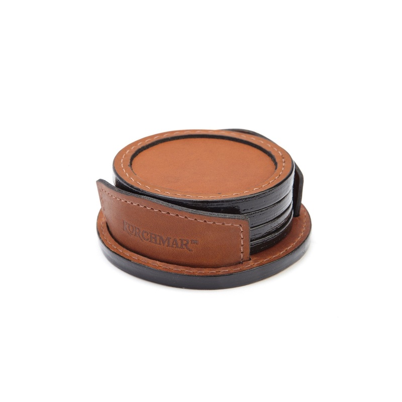 Leather Coaster Set | Logo and Initials | Korchmar Leather Tan Leather