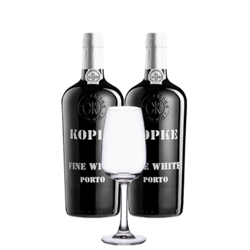 Kopke White Port 750ml x2 + 1x Glass