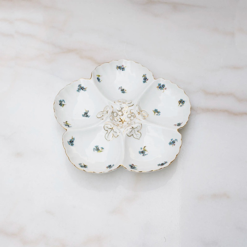 VINTAGE AUSTRIAN OYSTER PLATE - BLUE FLORAL