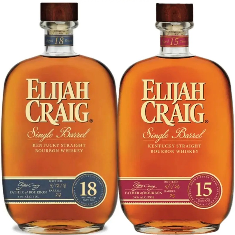 Elijah Craig 15 & 18 Year Single Barrel Kentucky Straight Bourbon Whiskey Bundle