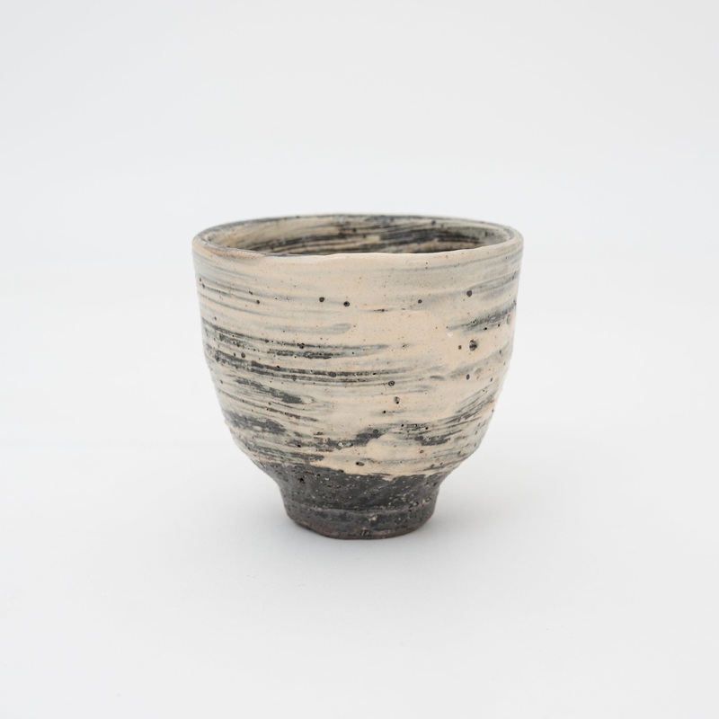 Handmade Shigaraki Black White Brush Tea Cup