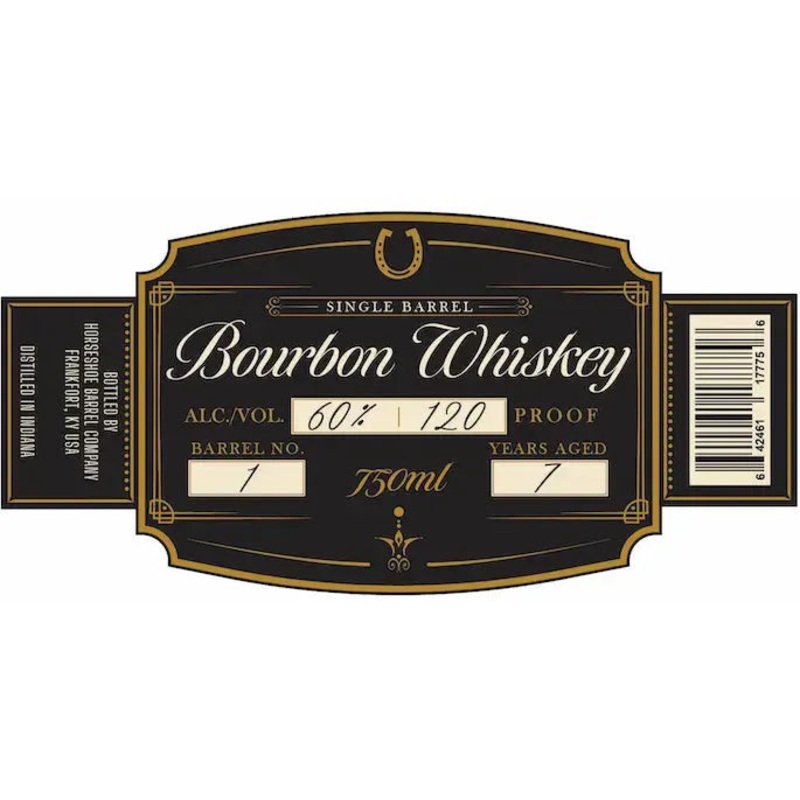 Horseshoe Barrel Company Single Barrel Bourbon Whiskey 7 Years Aged