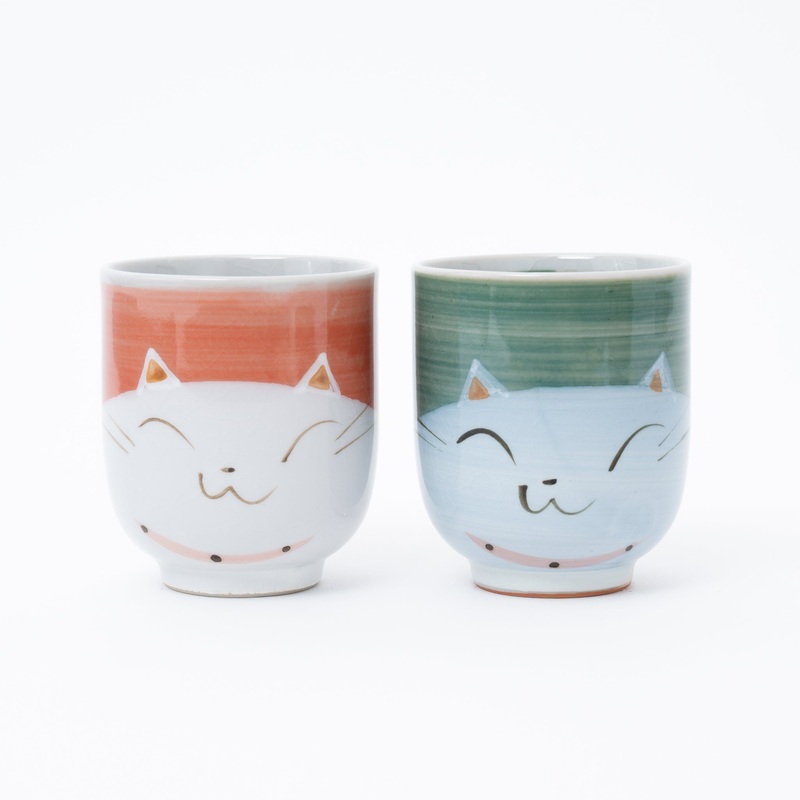 handmade Cat Yunomi Tea Cup Green
