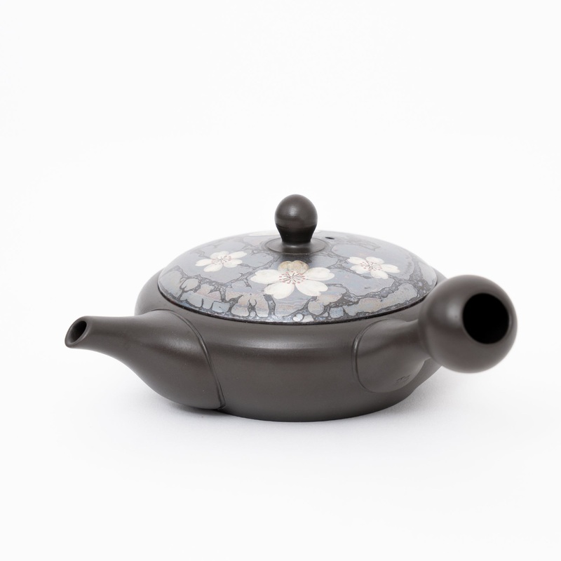 Handmade Tokoname Cherry Blossom Flat Teapot by Yasunori Imoto