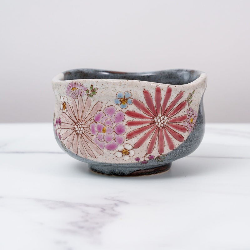 Handcrafted Kutani Ware Floral Matcha Bowl