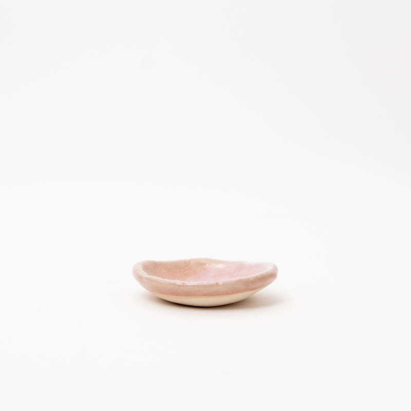 Japanese Pink Crackle Glaze Ceramic Dish - Irregular Handmade Plate