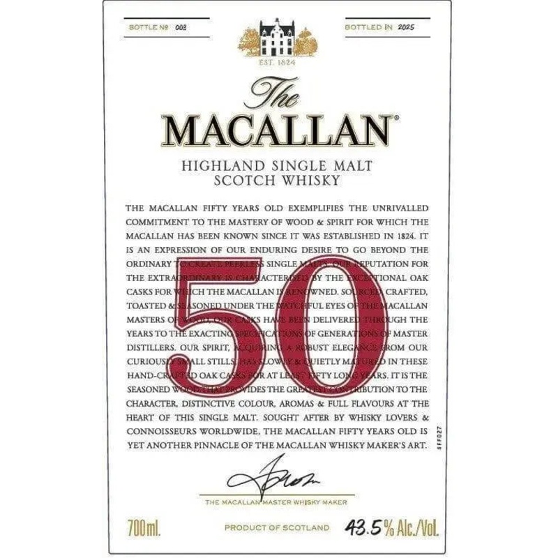 The Macallan 50 Year Old Highland Single Malt Scotch Whisky 700ml